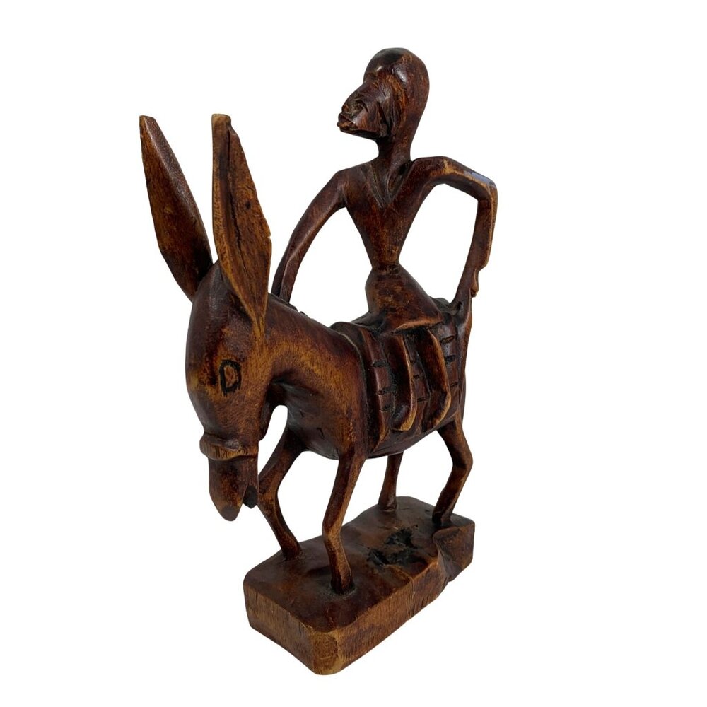 Vintage Primitive Hand Carved S Pierre Wood Carving Man on Donkey FLAW